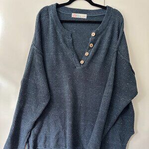 Free People Hailee Soft Waffle Knit Sweater Navy Heather Sz M ChicCozySeasonless